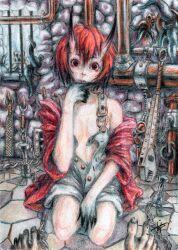 cinnavar_(plagueart) colored_pencil_(artwork) curious demon no_sex plagueart sfw small_breasts succubus traditional_media_(artwork)