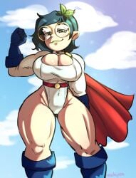 1girls alternate_version_available cleavage cosplay dc dc_comics disney ecchipoo looking_at_viewer muscles muscular muscular_female pointy_ears power_girl_(cosplay) short_hair superhero_costume superman_(series) the_owl_house thick_thighs willow_park