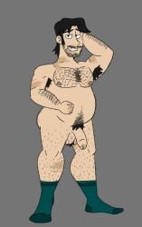 armpit_hair armpits bear beard black_hair disventure_camp fat gay hairy male_only penis scar socks standing tallywhacker tom_(disventure_camp) unknown_artist yaoi