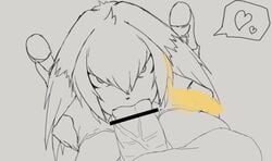 animated ass big_breasts breasts canvassolaris deepthroat enjoying fellatio female hair hearts_around_text kemono_friends monochrome penis pov shoebill_(kemono_friends) shoes sketch