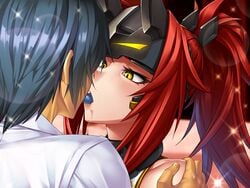 2d cerastes duo fuuma_kotaro_(taimanin) human humanoid interspecies kissing lilith-soft mikoyan muscular_female seductive straight tagme taimanin_(series) taimanin_asagi taimanin_rpgx