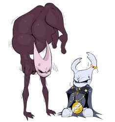 1girls 1other ass barefoot breasts completely_nude completely_nude_female female full_body handstand hollow_knight hornet_(hollow_knight) huge_ass jewelry large_ass medallion naked naked_female nude nude_female protagonist_(hollow_knight) small_breasts thick_thighs wide_hips xexeezy