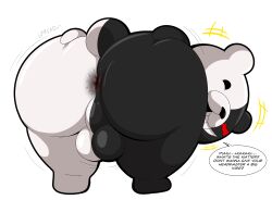 absurd_res anthro anus ass balls bear big_butt danganronpa dark_anus dialogue female genitals hi_res looking_at_viewer looking_back mammal monokuma onomatopoeia perineum presenting presenting_anus presenting_hindquarters solo sound_effects spike_chunsoft spread_anus spread_butt spreading taunting tepigfan101 text