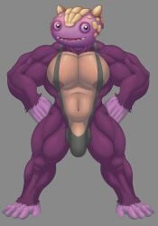 1boy almost_naked anthro anthro_on_anthro bara biceps buff bulge bulge_through_clothing bulge_through_swimsuit gray_mankini happy male male_only male_thong mankini my_singing_monsters pecs penis pose repatillo reptile reptile_humanoid sexy smile smiley_face thong