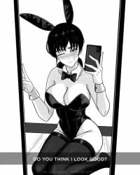 10_seconds 1girls 4:5 absurdres animal_ears animated black_leotard blush bow bowtie breasts bunny_ears bunnysuit cellphone chainsaw_man detached_collar fake_animal_ears female gato_gratam greyscale highres holding holding_phone leotard mirror mitaka_asa monochrome no no_sound phone playboy_bunny rabbit_ears shorter_than_10_seconds sitting smartphone solo strapless strapless_leotard tagme thighhighs v vertical_video video wrist_cuffs yoru_(chainsaw_man)