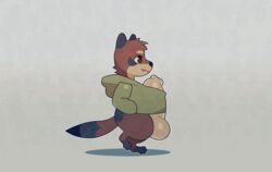 animated anthro balls big_balls bottomless bouncing_balls clothed clothing hoodie huge_balls hyper hyper_penis jogging male male_only mammal penis procyonid raccoon ryker_brett solo tehweenus