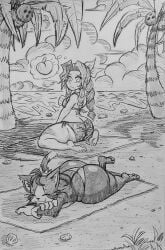1female 1male aerith_gainsborough ass_envy ass_focus beach bikini blush blushing braided_hair cait_sith cait_sith_(ff) cait_sith_(ff7) cat_ears cloud coconut commissioner_upload crown fauxtellno1_(artist) feline female_with_femboy femboy final_fantasy final_fantasy_vii flustered furry furry_male girly gloves highlights_(coloring) huge_ass jealous jealous_female long_hair male_is_bigger male_with_female palm_tree peach_(fruit) shadow shiny_skin sitting straight sunbathing sweat sweating tagme thong thought_bubble towel twink water