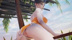 1girls 3d anus areolae ass blender breasts exhibition exhibitionism exhibitionist exposed_ass female hydrafxx lifeguard_tracer looking_at_viewer looking_back nipples one-piece_swimsuit outdoors outside overwatch public public_exposure public_nudity pussy swimsuit tracer wallpaper