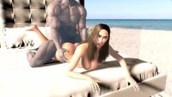 animated beach bouncing_breasts dark-skinned_male dark_hair dark_skin doggy_style hip_grab male male_on_female medium_breasts megan_fox pj-jp real_person sound straight tagme tanline video