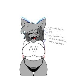 anthro black_panties blank_background breasts cat_ears cat_humanoid cat_tail clothed clothes eyelashes female female_focus female_only fnf fnf_mod fnf_mods friday_night_funkin friday_night_funkin_mod gray_fur gray_skin grey_body grey_fur grey_skin kapi_(paperkitty) kapisan_(proto_ness) long_hair proto_ness_(artist) rule_63 solo thick_thighs thighs white_background white_shirt