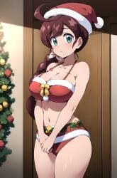 1girls ai_generated belly_button big_breasts black_clothing bra braid breasts chloe_(pokemon) cleavage collarbone female green_eyes hair_ornament open_mouth pokemon pokemon_journeys ryuzam single_braid solo tied_hair