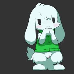 2018 :< anthro arm_tuft black_background black_eyes blush blush_lines body_blush bottomless bottomless_anthro bottomless_female cave_story cheek_tuft clothed clothing elbow_tuft facial_tuft female female_anthro floppy_ears fur genitals green_clothing green_topwear green_vest hands_together head_tuft humanoid_genitalia humanoid_pussy konzaburou lagomorph leg_tuft lop_ears mammal mimiga pink_blush pussy pussy_blush scut_tail short_tail shoulder_tuft simple_background solo standing tail topwear toroko tuft vest white_body white_ears white_fur white_pussy white_tuft