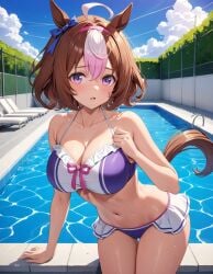 1girls ai_generated big_breasts bikini_bottom breasts brown_hair cleavage collarbone female huge_breasts meisho_doto_(umamusume) solo suk_min swimsuit two-piece_swimsuit two_tone_hair umamusume umamusume_pretty_derby white_hair