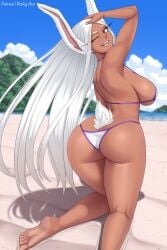 1girls ass beach breasts brown_skin dark-skinned_female dark_skin female hi_res large_ass large_breasts long_hair miruko my_hero_academia outdoors rabbit_ears red_eyes rocky-ace rumi_usagiyama thick_thighs white_hair