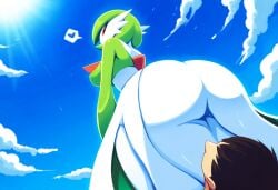 1boy 1boy1girl 1girls ai_generated ass big_ass dat_ass duo female from_below furry gardevoir human human_on_anthro low-angle_view mullon novelai pokemon pokemon_(species)