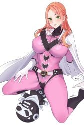 1girls big_breasts bikini dragon_keeper duster_(species) female_only fit_female go!_go!_loser_ranger! narulinn orange_hair pink_keeper plushie ranger_reject sakurama_sesera sentai_daishikkaku skin_tight skintight smile smiling thick_thighs white_background