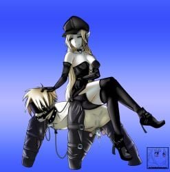 1boy 1girls 2026 2d blonde_hair bondage bondage_gear chastity chastity_cage closed_eyes cock_and_balls_torture collar commission dominatrix drooling female femdom gagged gagged_drooling gagged_male genshin_impact high_heels leash leash_and_collar male malesub nicole_reeyn_(genshin_impact) pale-skinned_female pale-skinned_male pale_skin petplay puppyplay sitting sitting_on_person slave_boy theoriginalschmuck varka_(genshin_impact)