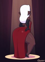 animated animated_gif ass ass_in_dress big_ass bottom_heavy breasts bubble_butt cobatsart dark-skinned_female dark_skin dress fat_ass final_fantasy_xiv hand_on_hip heels huge_ass jessica_rabbit_(cosplay) lalafell large_ass muffet shoes shortstack small_breasts thick_ass thick_thighs thunder_thighs white_hair wide_hips
