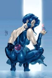 black_hair blue_eyes comic_cover cover high_heels large_ass leather leather_clothing leather_suit marvel marvel_comics official_art sage_(x-men) salvador_larroca squatting sunglasses weapon weapons x-men