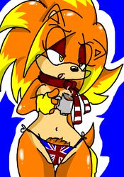 beverage clothing fan_character female hi_res navel perverted_bunny scarf solo sonic_(series) tea yellow_eyes