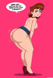 1girls areolae ass bent_over big_ass blue_eyes breasts brown_hair cartoon_network curvy drunkavocado english_text female female_only hair high_heels johnny_test_(series) large_ass lila_test mature mature_female milf mostly_nude name_drop nipples seductive solo speech_bubble text