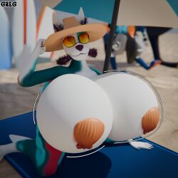 3d 3d_(artwork) 3d_render anthro beach big_breasts blender blender_(artwork) blender_(software) blender_cycles breasts breasts_bigger_than_head domestic_cat furry greg_(artist) huge_breasts hybrid hyper hyper_breasts koi_fish motion_lines oc original_character pasties pin_up sakana_(greg) seashell seashell_pasties solo sphynx_(cat) sun_hat sunglasses