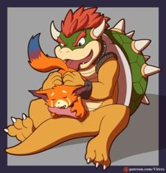 2boys anal bowser crossover duo erection fur gnar highres horn humanoid koopa league_of_legends licking male male_only mario_(series) multiple_boys nintendo nude open_mouth oral penis rimming riot_games scalie sex simple_background size_difference spikes tongue tongue_out vitrex yaoi yordle