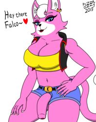 1futa 2019 anthro balls big_breasts big_penis breasts cleavage clothed clothing dickgirl domestic_cat felid feline felis flaccid futanari heart hi_res humanoid_penis intersex katt_monroe looking_at_viewer mammal nintendo open_mouth penis pizzaozzy_(artist) simple_background solo star_fox video_games