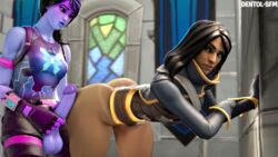 1futa 1girls 3d ass balls bent_over big_penis bottomless breasts daring_duelist dentol dickgirl dream_(fortnite) erection female fortnite futa_on_female futanari intersex leaning leaning_against_wall looking_at_ass looking_back looking_back_at_partner penis penis_out shiny shiny_skin tagme testicles waiting waiting_for_turn