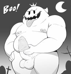 balls boo_(mario) condom cross crown elfein erection fangs ghost graveyard king_boo male male_only mario_(series) moon night nintendo penis solo tongue tongue_out