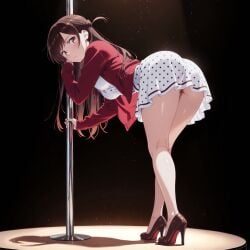 1girl 1girls ai_generated ass ass_focus back_view big_butt black_hair chizuru_mizuhara clothed female fishnet_legwear high_quality high_resolution highres kanojo_okarishimasu large_ass large_breasts looking_at_viewer mizuhara_chizuru money pink_skirt prostitute prostitution school_uniform schoolgirl solo strip strip_club very_high_resolution