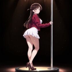 1girl 1girls ai_generated ass ass_focus back_view big_butt black_hair chizuru_mizuhara clothed female fishnet_legwear high_quality high_resolution highres kanojo_okarishimasu large_ass large_breasts looking_at_viewer mizuhara_chizuru money pink_skirt prostitute prostitution school_uniform schoolgirl solo strip strip_club very_high_resolution