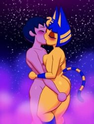 1boy 1girls animal_crossing ankha ass breasts female kissing lovetopullmicke male nude tagme villager_(animal_crossing)
