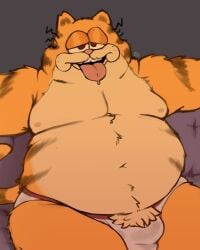 4:5 absurd_res alcon_entertainment andrews_mcmeel_entertainment anthro blem-bop bulge clothed clothing columbia_pictures crotch_tuft detailed_bulge dneg_animation domestic_cat felid feline felis furniture garfield_(series) hi_res john_cohen_productions male mammal mature_anthro mature_male moobs musk narrowed_eyes nipples one_cool_films overweight overweight_male paws,_inc. sofa solo sony stage_6_films stars_collective_group the_garfield_movie tired tongue topless topless_male tuft underwear vic_(the_garfield_movie) wayfarer_studios