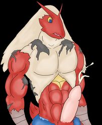 1boy 2012 anthro anthrofied avian blaziken blue_eyes cum hi_res male male_only muscular nintendo no_nipples orgasm passer-by penis pokemon pokemon_(species) pokemon_rse solo testicles video_games