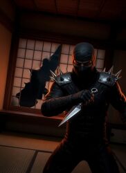 3d ai ai-created ai_art ai_assisted ai_generated assassin candlelight crossover dagger dead_or_alive grand_theft_auto grand_theft_auto:_san_andreas holding_weapon japan koei_tecmo kunai menacing night nighttime ninja ninja_gaiden ominous rockstar_games serious serious_face serious_look shadow shadows story tatami tatami_room team_ninja vandalism vandalized weapon wowzerspowzers