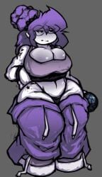 1girls 2025 breasts circular_glasses fanart fanart_from_twitter female female_only garlan_(haxxar) glasses holding holding_microphone holding_object microphone oc original_character purple_hair tagme tagme_(artist) thighs