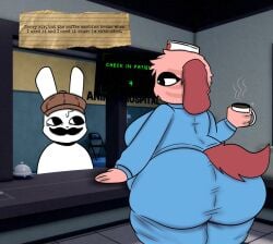 2026 afemaleclone animal_hospital ass big_ass big_butt butt clothed clothing coffee female furry furry_female furry_male male nurse_(animal_hospital) roblox tagme