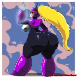 armor ass blonde_hair blue_eyes commission demonroyal female_only huge_ass jazz_(oc) mega_man skin_tight