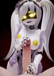 1boy 1boy1girl 1girls 3d 3d_(artwork) 3d_model 3d_render 4_fingers 777bronzestar areola areolae blender blender_(artwork) blender_(software) blender_cycles blender_cycles_(artwork) breasts breasts_out dick glitch_productions glowing glowing_eyes holding_penis human humanoid humanoid_genitalia humanoid_penis j_(murder_drones) lube lube_on_penis maid maid_apron maid_headdress maid_outfit medium_breasts murder_drones nipples penis robot robot/human robot_girl robot_humanoid smile smile_at_viewer smiley_face twintails two-tone_body white_body