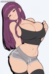 1girls 2d 2d_(artwork) ai_generated bangs big_breasts booty_shorts breasts cleavage female female_only fern_(sousou_no_frieren) frieren_beyond_journey's_end huge_breasts large_breasts light-skinned_female light_skin long_hair looking_at_viewer looking_pleasured purple_eyes purple_hair seductive seductive_pose seductive_smile sexy sexy_pose shorts slim_waist smile smiling smiling_at_viewer solo solo_female sousou_no_frieren stomach tank_top thick_thighs thighhighs thighs waifuinvoker