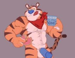 2019 absurd_res anthro balls blue_nose felid frosted_flakes hi_res humanoid_penis kellogg's male male_only mammal mascot muscular muscular_male nude pantherine pecs penis solo spectral-bat stripes tiger tony_the_tiger