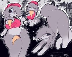 2026 2d 2d_(artwork) 2d_artwork :3 anthro digital_drawing_(artwork) digital_media_(artwork) fur furry grey_fur hat pizza pizza_slice stretching thick_thighs thighs uniform vixenisdum