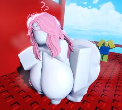 1boy 1girls areolae barefoot breasts closed_eyes completely_nude_female female female_focus full_body huge_breasts long_hair male naked naked_female nipples nude nude_female pink_hair reinarulez roblox robloxian solo_focus