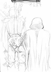 anakin_skywalker anal anal_fingering armor ass bara boba_fett darth_vader exposed_ass face_mask fingering gay helmet japanese male male_only mandalorian monochrome pants_down pantsmass sketch star_wars traditional_media_(artwork) translation_request undressing yaoi