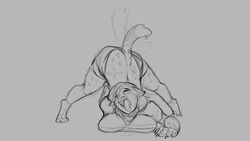 16:9 2018 anthro ass_up breasts cheetah closed_eyes clothed clothing felid feline female grey_background hair mammal masturbation mid_transformation monochrome open_mouth simple_background solo species_transformation torn_clothing transformation watsup