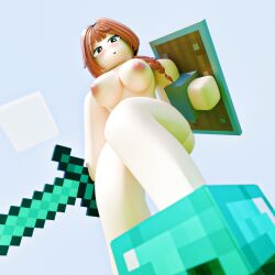 1girls alex_(minecraft) barefoot completely_nude completely_nude_female female female_only full_body helmet helmet_only long_hair minecraft naked naked_female nomice0 nude nude_female orange_hair roblox shield smile solo solo_female sword