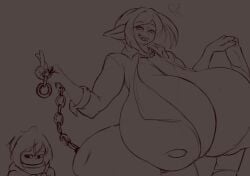 age_difference arlent_fole_(cute_birdd) big_breasts chains clothed clothing collar cute_birdd dominant dominant_female flustered flustered_male heart huge_breasts looking_down milf older_female size_difference smaller_male submissive taller_female vera_oshi_(cute_birdd) wip work_in_progress younger_male