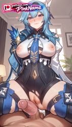 1boy 1girl 2026 ai_generated artist_name blue_hair blush boobs breasts bust chest clitoral_hood cock covered_nipples dick erection eula_(genshin_impact) exposed_nipples exposed_pussy eyebrows_visible_through_hair genshin_impact girl_on_top hetero hi_res high_quality highres indoors juicy_pussy legs_apart legs_spread long_hair nipples nipples_outside open_legs patreon patreon_username penis pinkname plant purple_eyes pussy smile splayed_legs spread_legs straddling sweat thighhighs tight_pussy tits torn_clothes torn_legwear uncensored vagina watermark