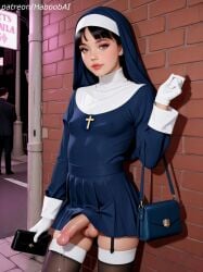 1futa ai_generated dark_hair dickgirl haboobai nun nun_outfit penis small_breasts stockings street
